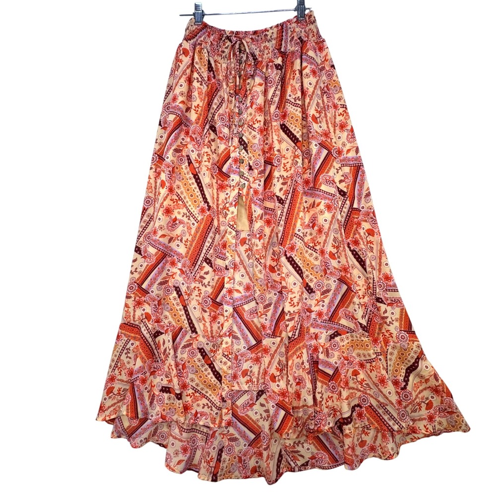 Willow & Root Maxi Skirt Womens Small Orange Paisley Boho Festival Hippie